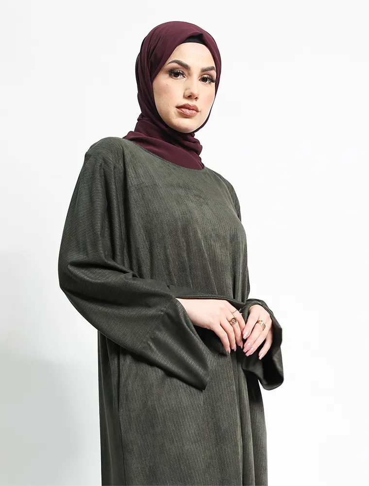 Khaki Suede Feel Stretch Abaya